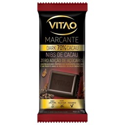 Chocolate amargo 70% com nibs de cacau zero açúcar 70g - Vitao