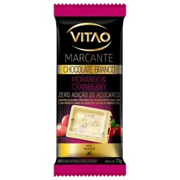 Chocolate Branco Zero Açúcar Sabor Morango e Cranberry 70g - Vitao