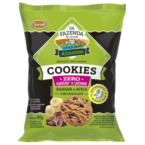 Cookies Banana e Aveia com Chocolate Zero Açucar e Lactose 100g