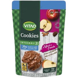 Cookies de Maçã e Canela Zero Açúcar com Cobertura de Chocolate 80g - Vitao