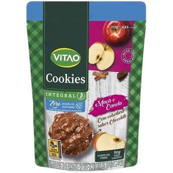 Cookies de Maçã e Canela Zero Açúcar com Cobertura de Chocolate 80g - Vitao