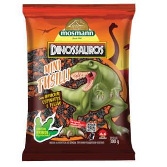 Massa Mini Fusilli C/ Espinafre/Feijão/Urucum Dinossauro Mosmann 300 Gr